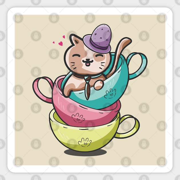 Cut Cat Tea Time Magnet by Xatutik-Art